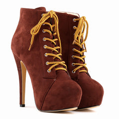 Boots with Heel Platform Ankle Lace up Sexy High Heeled Shoes