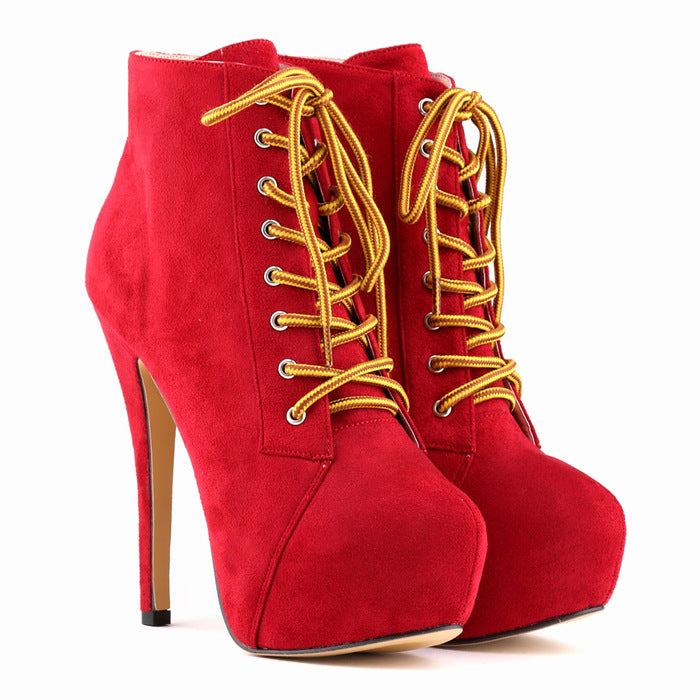 Boots with Heel Platform Ankle Lace up Sexy High Heeled Shoes