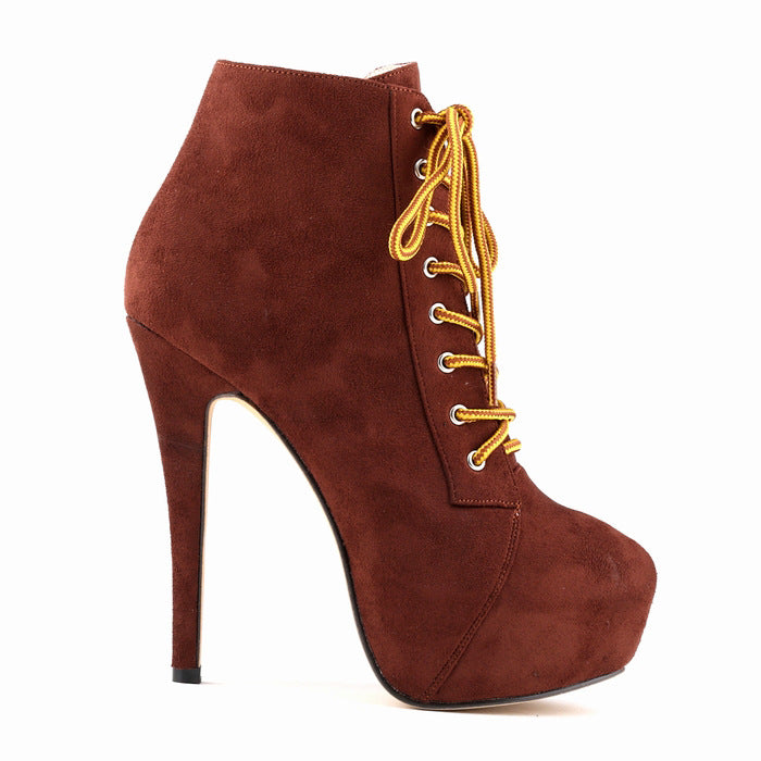 Boots with Heel Platform Ankle Lace up Sexy High Heeled Shoes