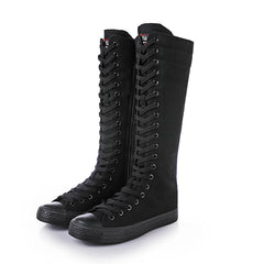 Fashion Lace Up Canvas Zip Boots Shoes