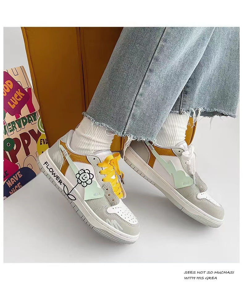 Women's Graffiti Flower Heart Slip on Sneakers Shoes