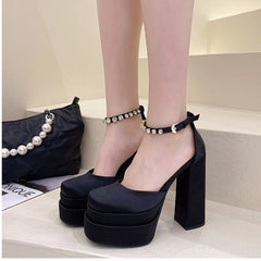 Women's High Heel Rhinestone Platform Silk Square Toe Sandals