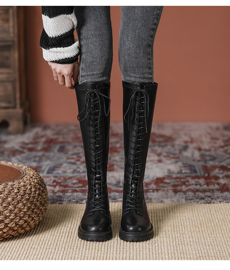 Knee High Boots Lace Up Platform Zipper Boots