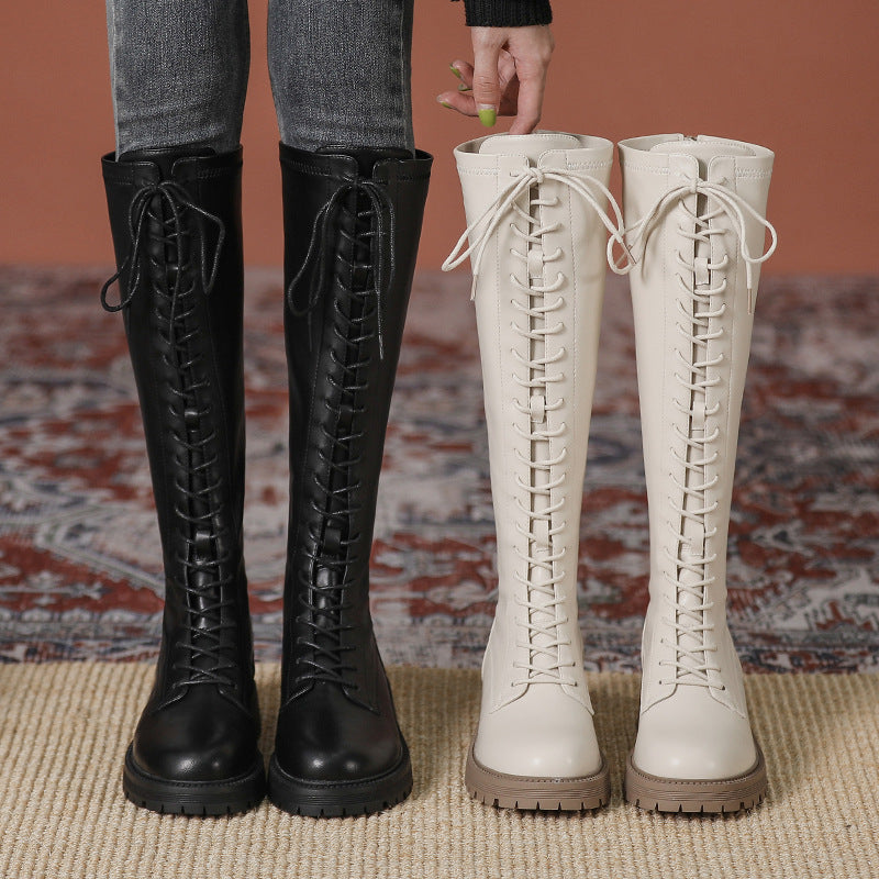 Knee High Boots Lace Up Platform Zipper Boots