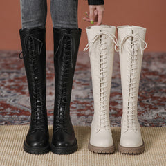 Knee High Boots Lace Up Platform Zipper Boots