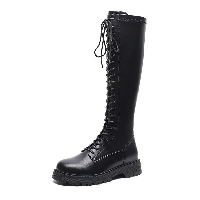 Knee High Boots Lace Up Platform Zipper Boots