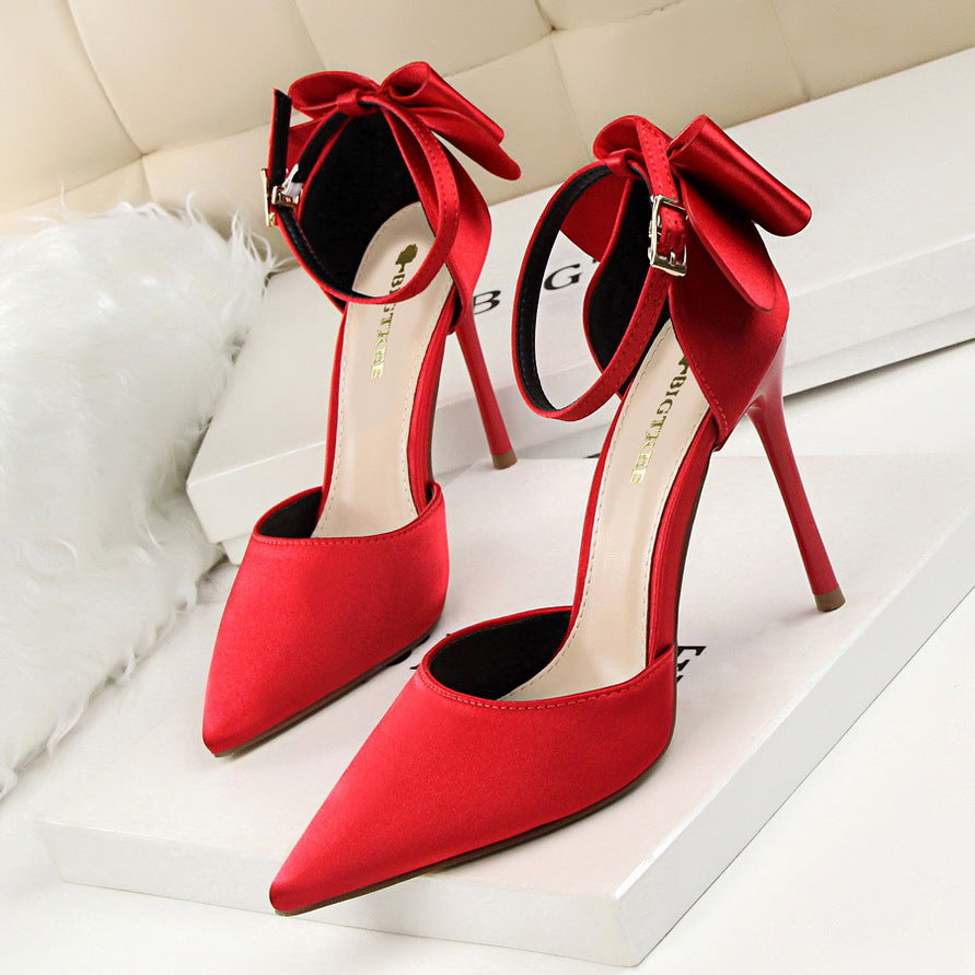 Pointed Toe High Heel Bow Prom Wedding Shoes Pumps