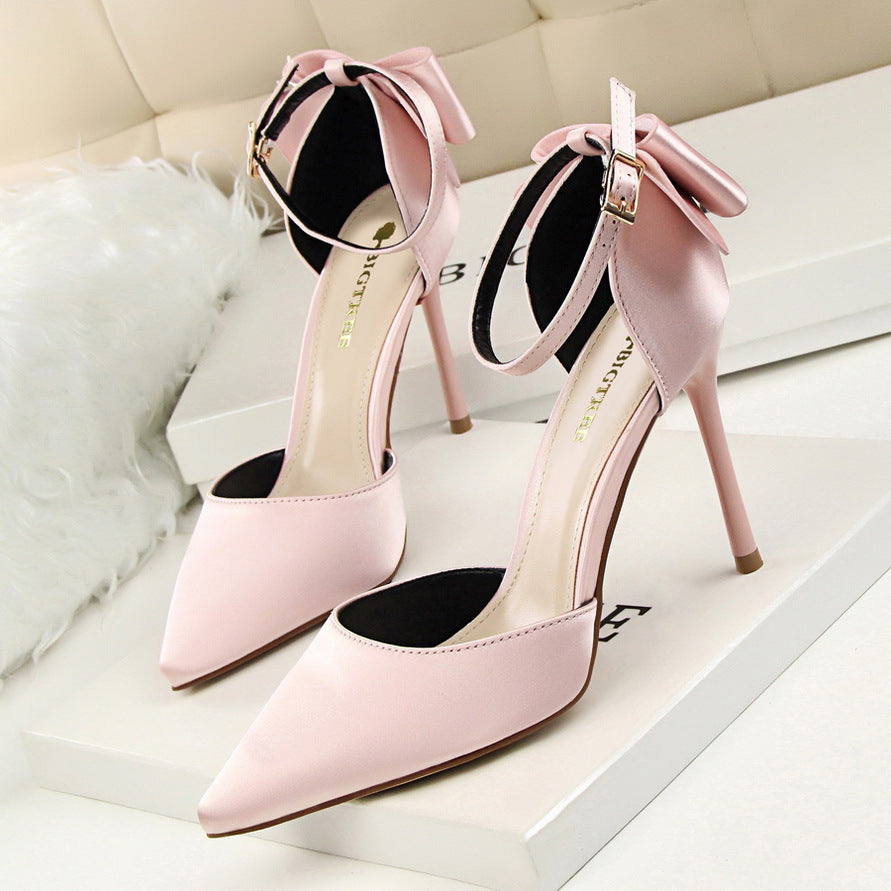 Pointed Toe High Heel Bow Prom Wedding Shoes Pumps