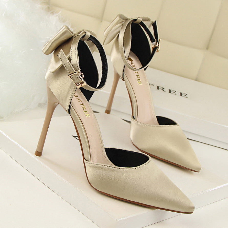 Pointed Toe High Heel Bow Prom Wedding Shoes Pumps