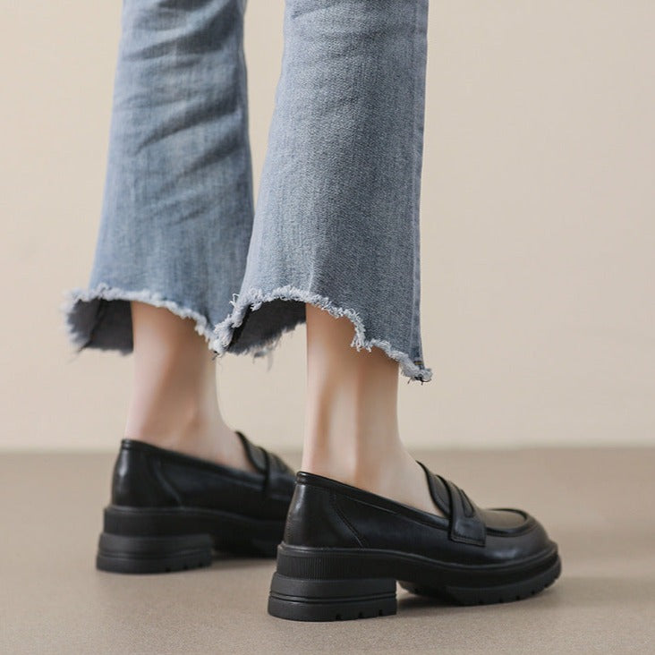 Round Toe Loafers Platform Shoes Comfortable Soft Bottom