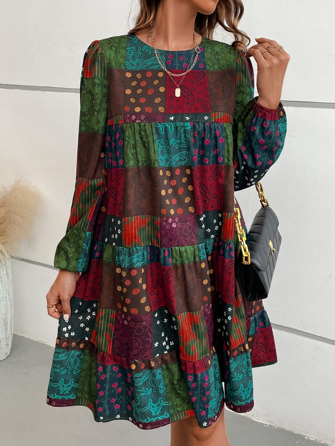 Paisley Print Long Sleeve Dress