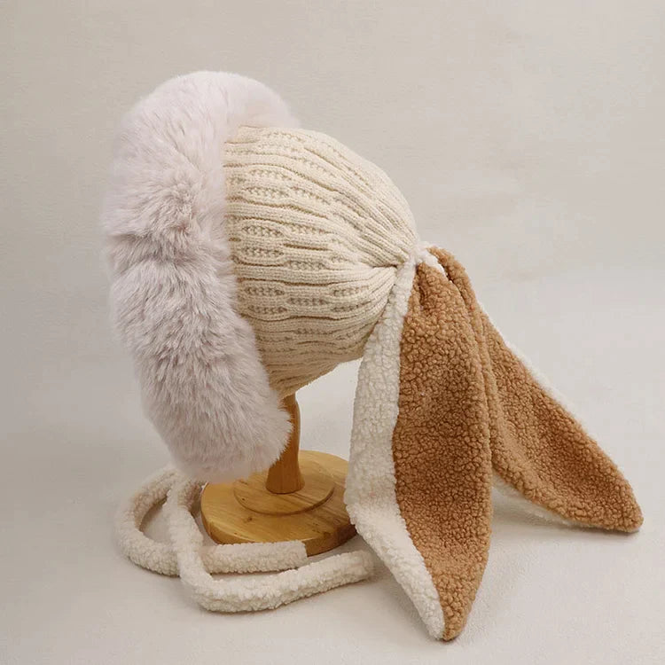 Winter Plush Knitted Beanie Hat Rabbit Ear Hats for Girls