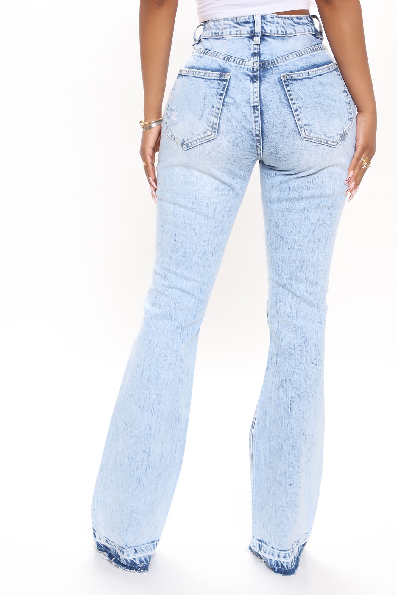 The Wait Is Over Ripped Flare Jeans - Acid Wash Blue