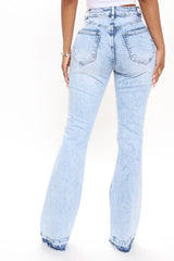 The Wait Is Over Ripped Flare Jeans - Acid Wash Blue