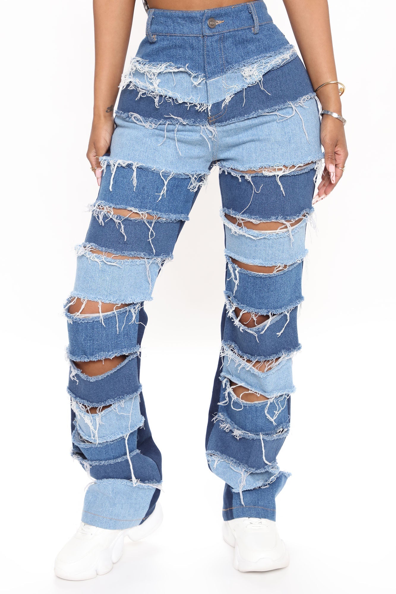 Time After Time Patchwork Bootcut Jeans - Blue/combo