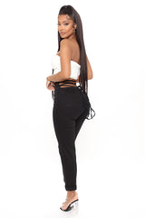 Tie 'Em Up Boyfriend Jeans - Black