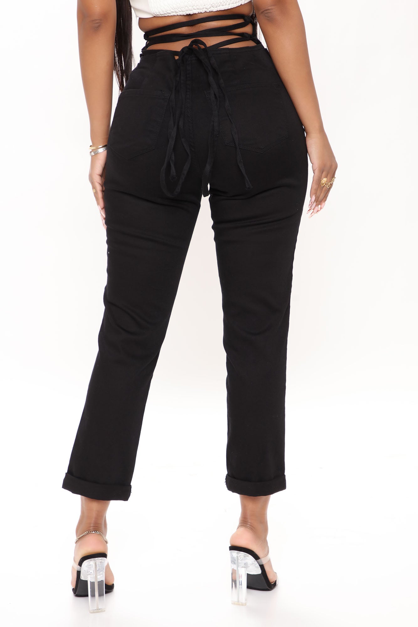 Tie 'Em Up Boyfriend Jeans - Black
