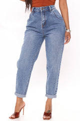 Thinking About You No Stretch Mom Jeans - Medium Blue Wash