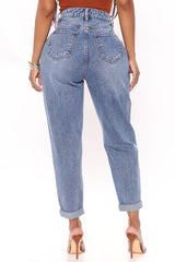 Thinking About You No Stretch Mom Jeans - Medium Blue Wash
