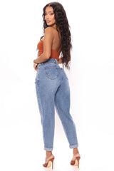 Thinking About You No Stretch Mom Jeans - Medium Blue Wash