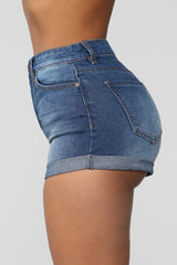 Try To Keep Up Denim Shorts - Dark Denim
