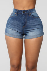 Try To Keep Up Denim Shorts - Dark Denim
