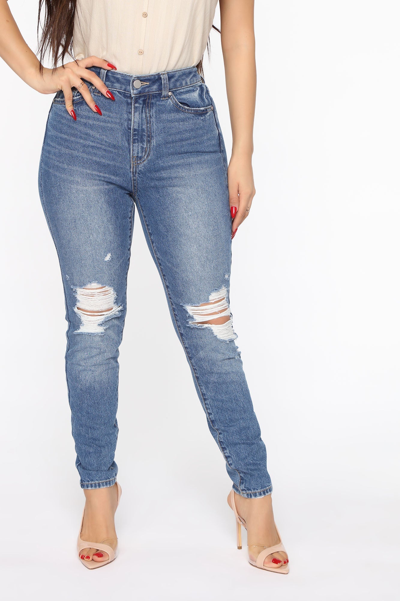 The Mixer Distressed Skinny Jeans - Medium Blue Wash