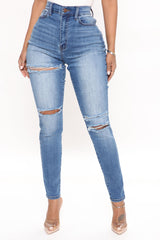 Trisha Ripped High Rise Skinny Jeans - Medium Blue Wash