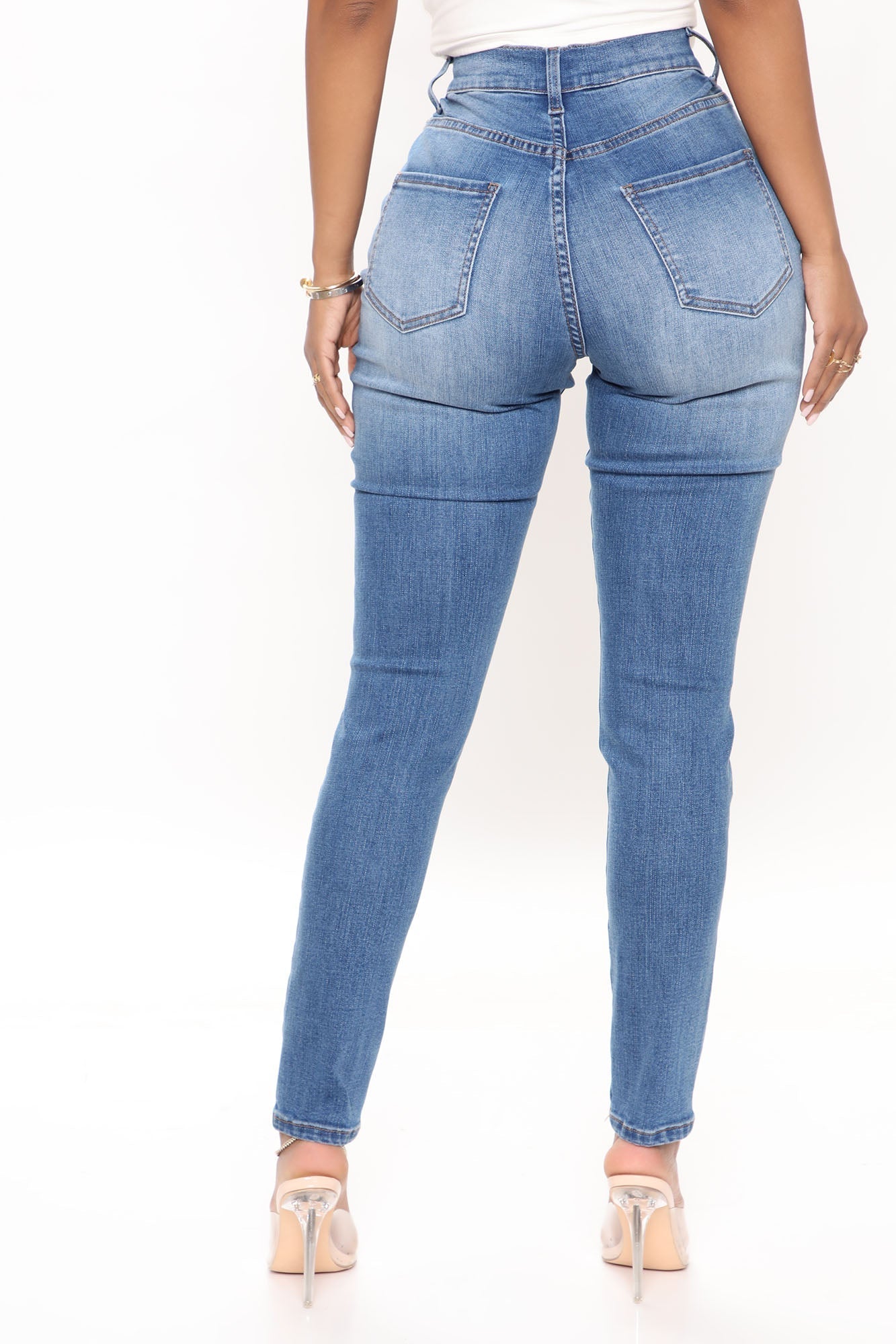 Trisha Ripped High Rise Skinny Jeans - Medium Blue Wash