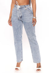 Tucson Tie Waist Straight Leg Jeans - Light Blue
