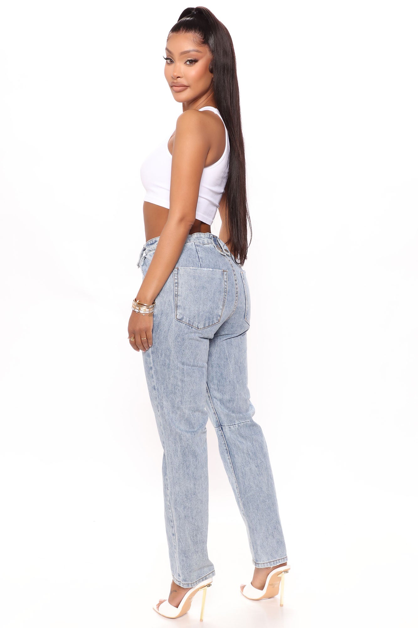 Tucson Tie Waist Straight Leg Jeans - Light Blue