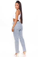 Tucson Tie Waist Straight Leg Jeans - Light Blue