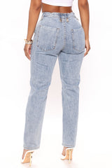 Tucson Tie Waist Straight Leg Jeans - Light Blue