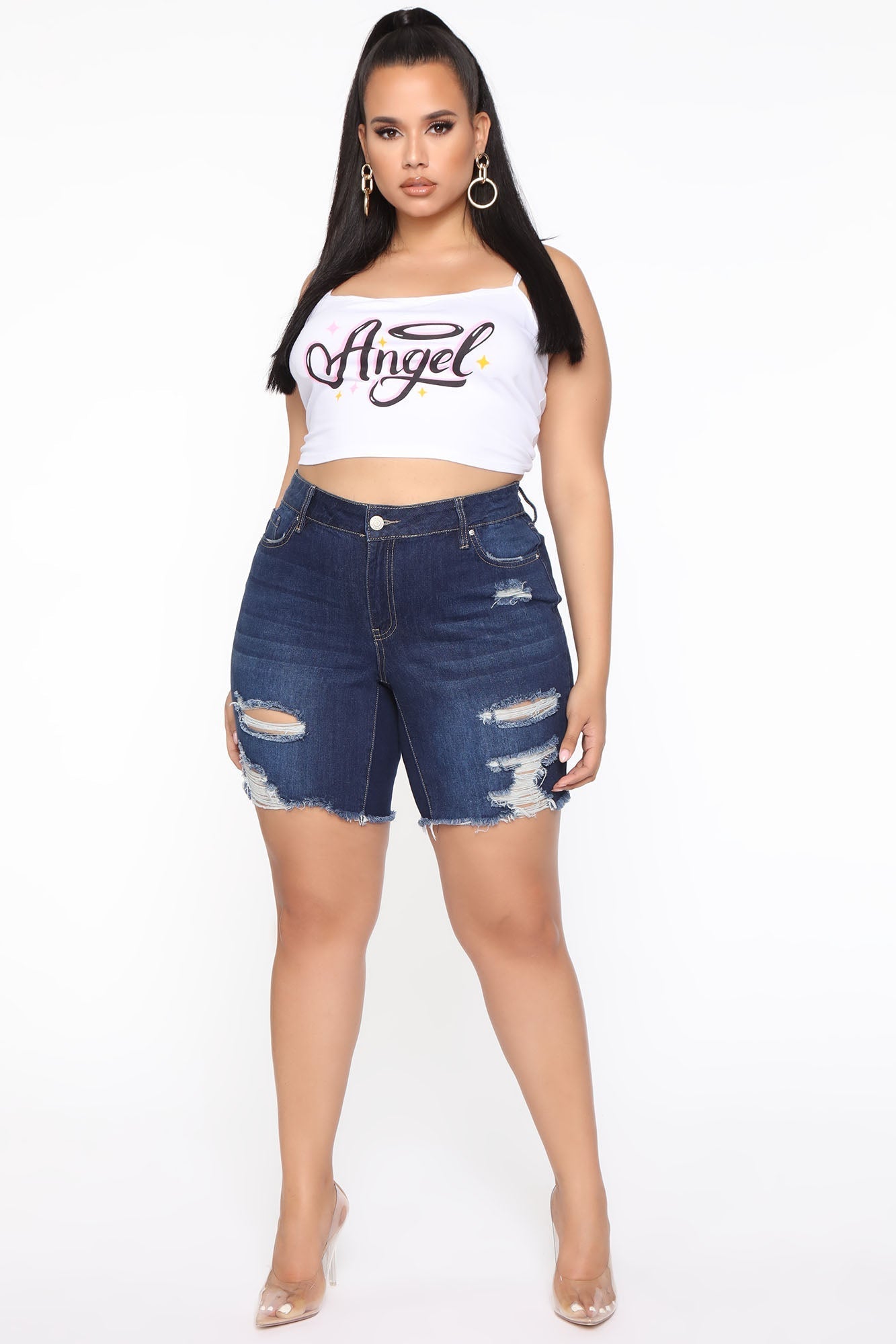 The Mixer Distressed Denim Bermudas - Dark Denim