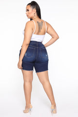 The Mixer Distressed Denim Bermudas - Dark Denim