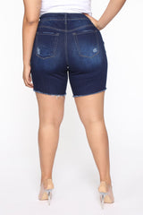 The Mixer Distressed Denim Bermudas - Dark Denim