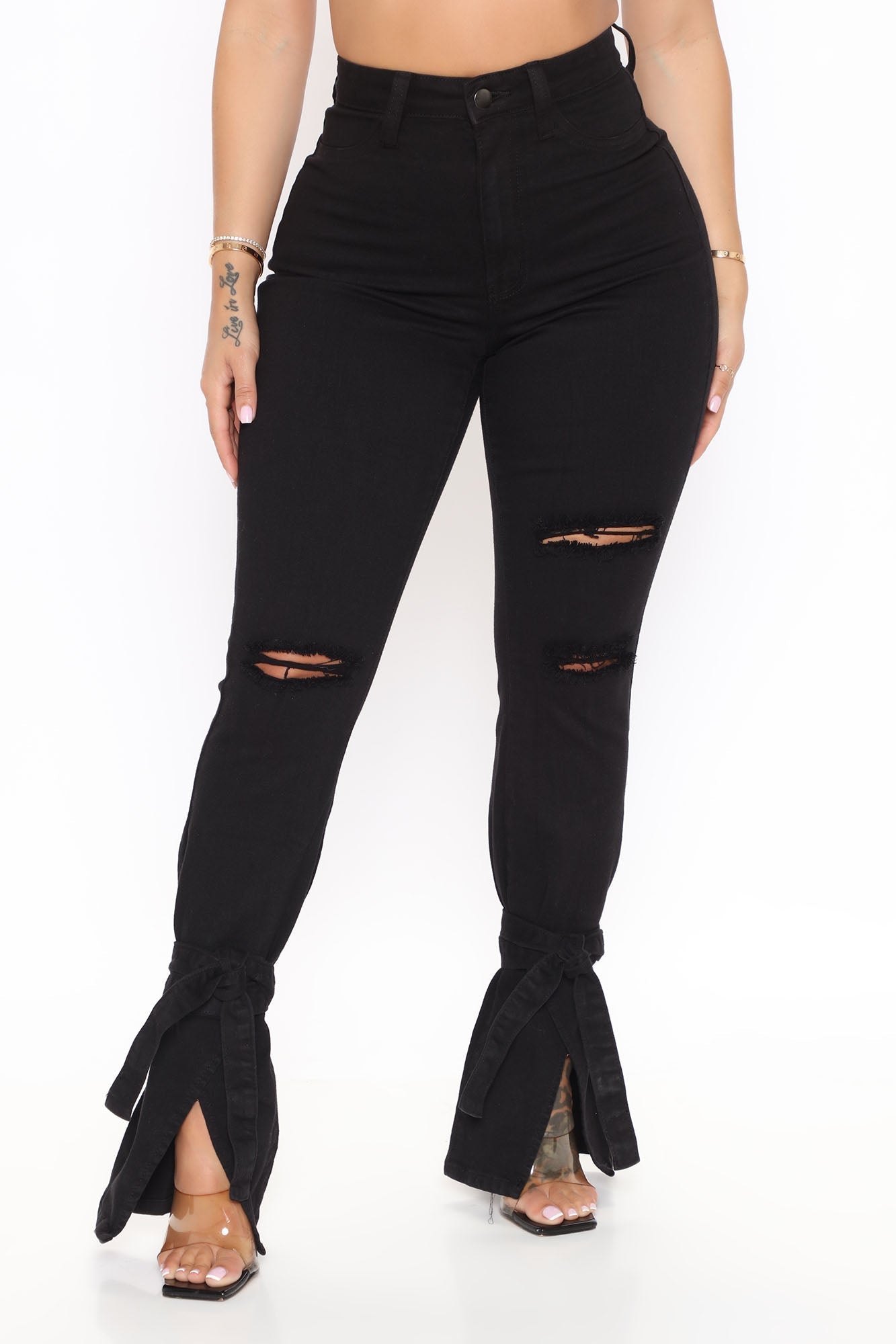 Tied To Let Ya Know Ripped Jeans - Black