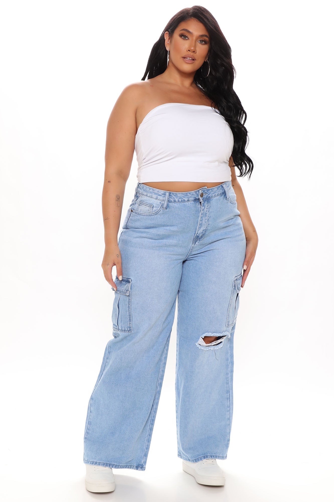 Totally Tubular Non Stretch Cargo Skater Jeans - Medium Blue Wash