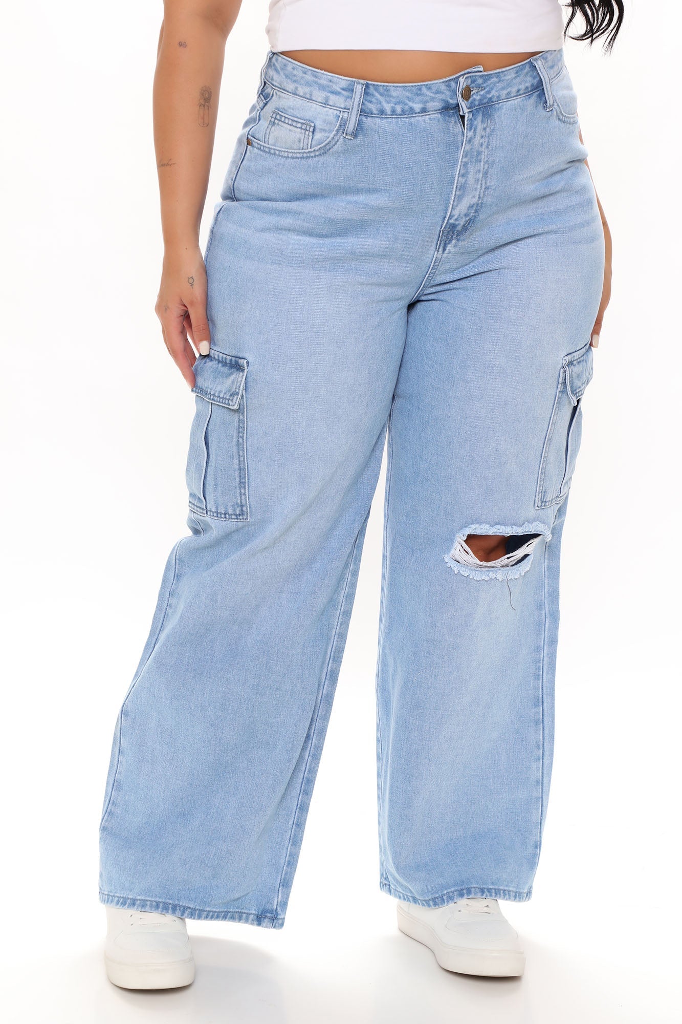 Totally Tubular Non Stretch Cargo Skater Jeans - Medium Blue Wash