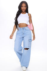 Totally Tubular Non Stretch Cargo Skater Jeans - Medium Blue Wash