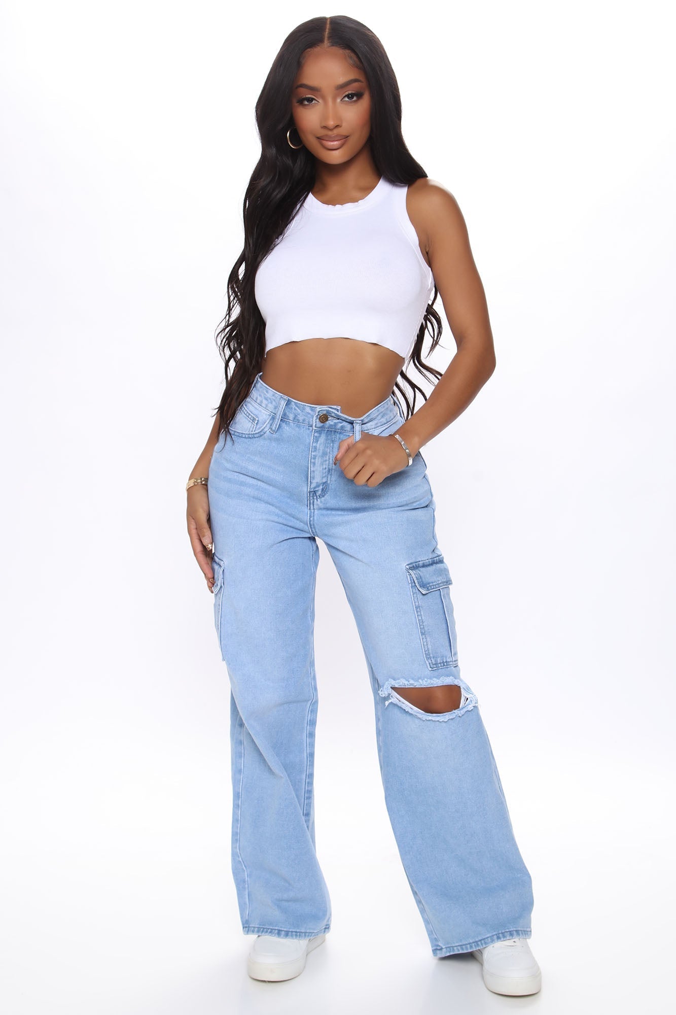 Totally Tubular Non Stretch Cargo Skater Jeans - Medium Blue Wash