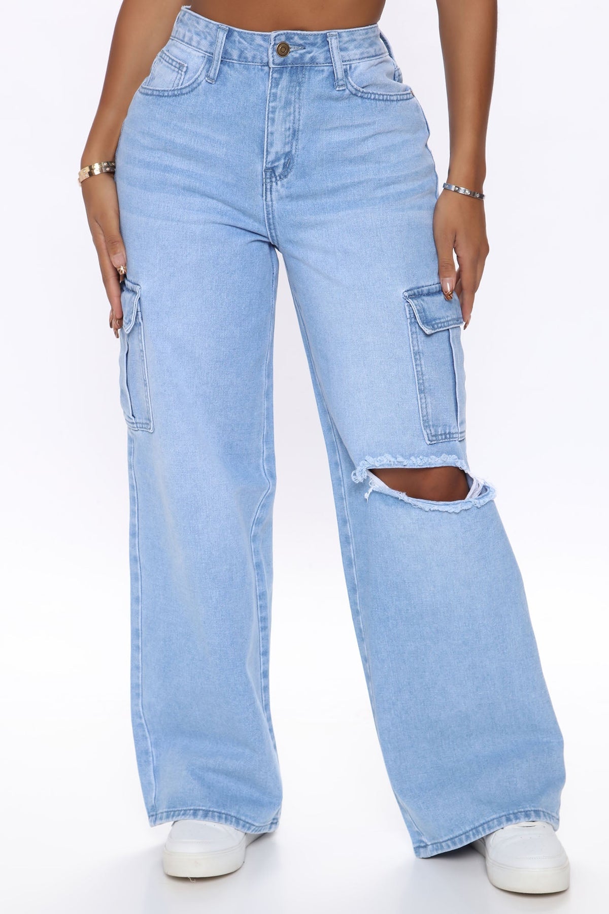 Totally Tubular Non Stretch Cargo Skater Jeans - Medium Blue Wash
