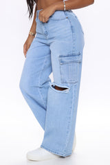 Totally Tubular Non Stretch Cargo Skater Jeans - Medium Blue Wash