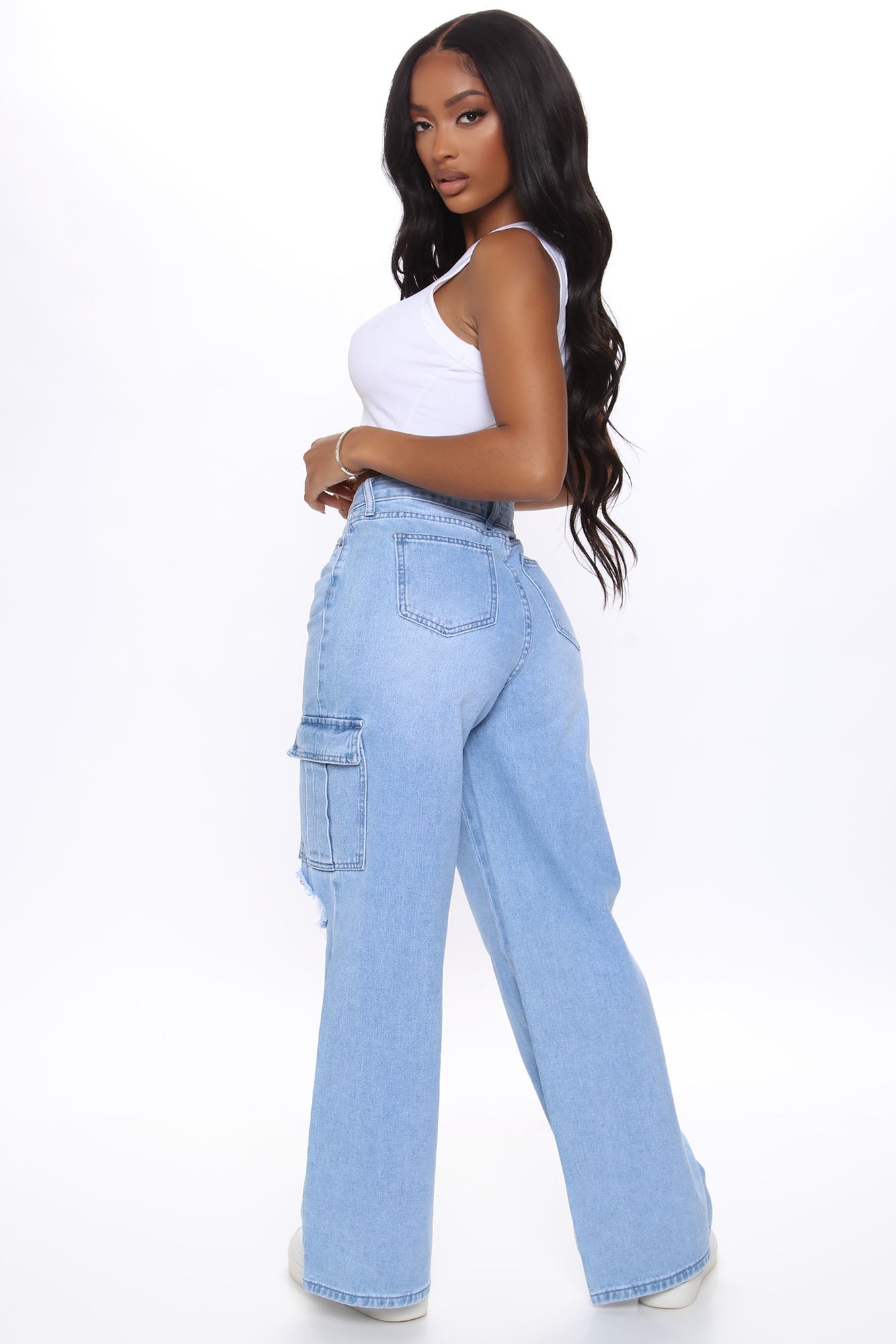 Totally Tubular Non Stretch Cargo Skater Jeans - Medium Blue Wash