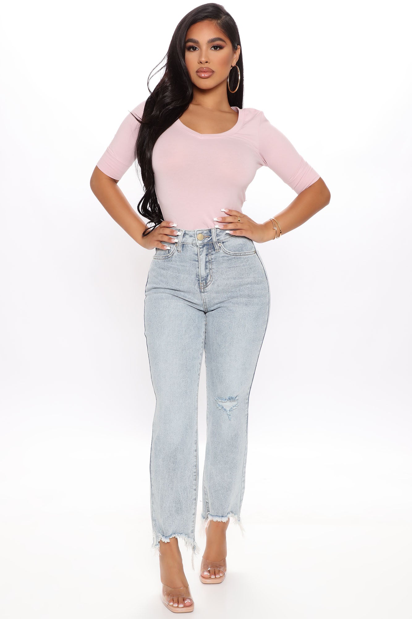 Time Crossover Distressed Vintage Ankle Jeans - Light Blue Wash