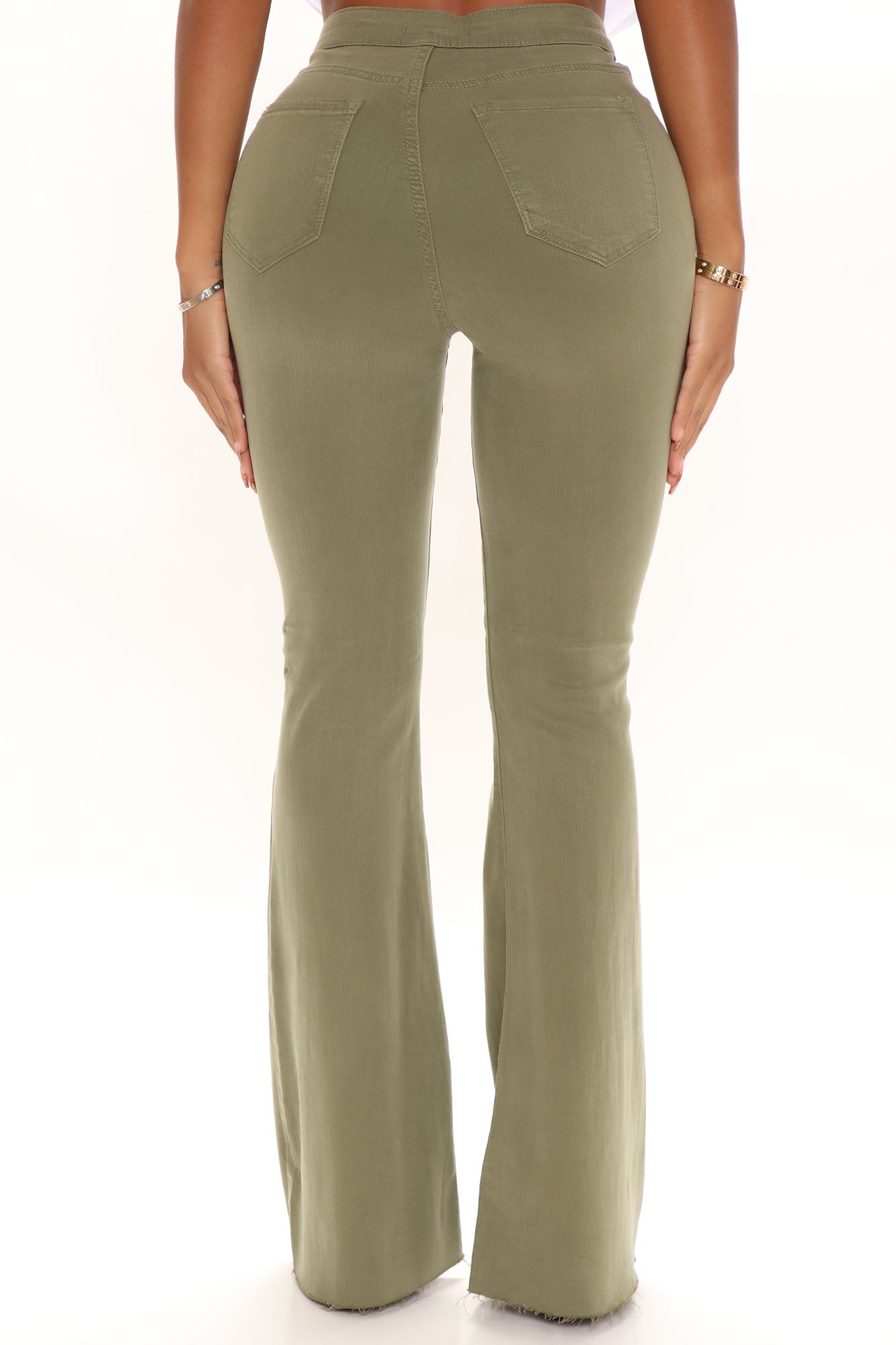 The Time Is Now High Rise Flare Jeans - Olive
