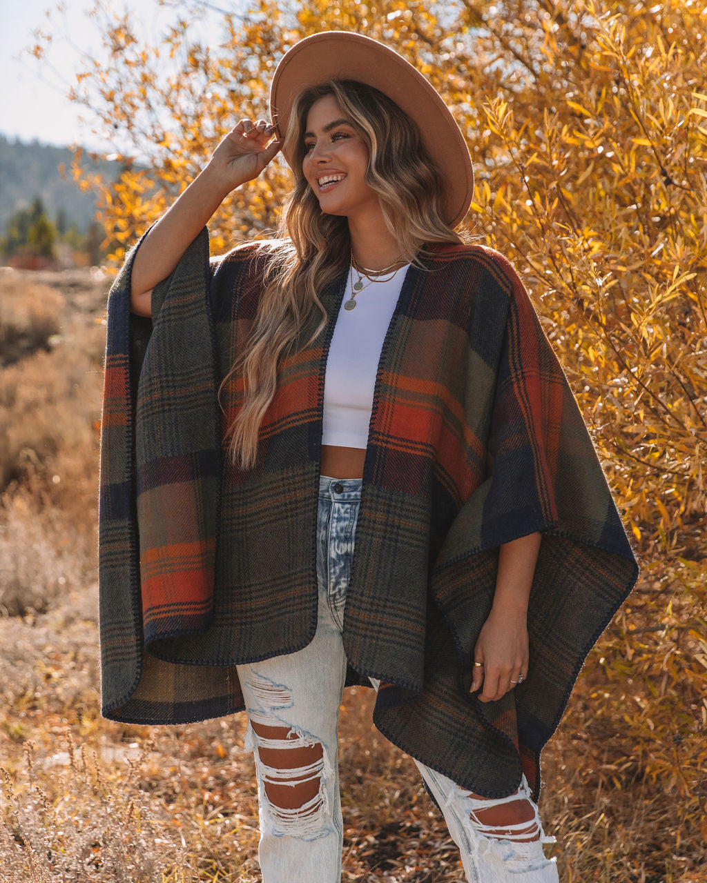 Treetops Reversible Plaid Ruana