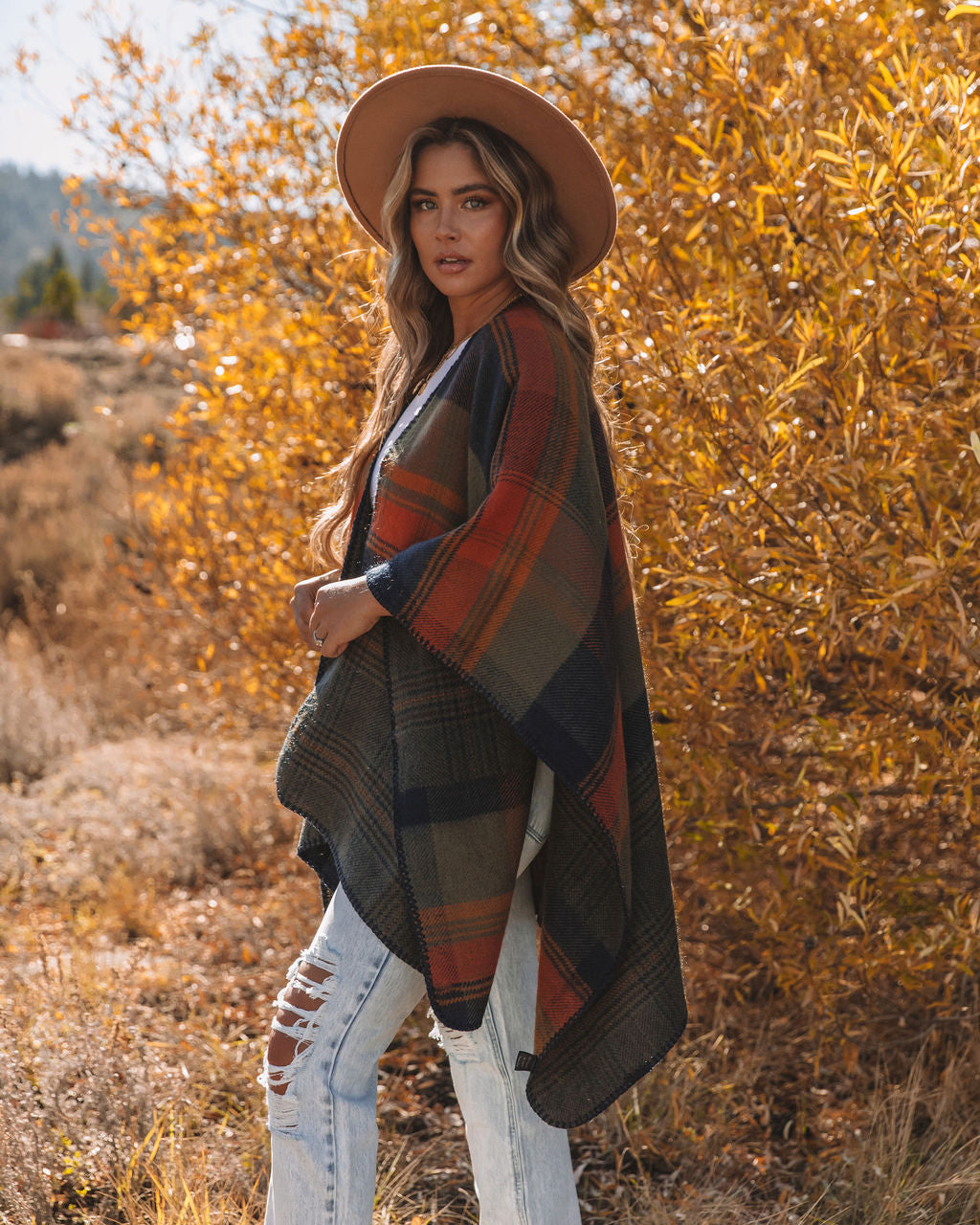 Treetops Reversible Plaid Ruana