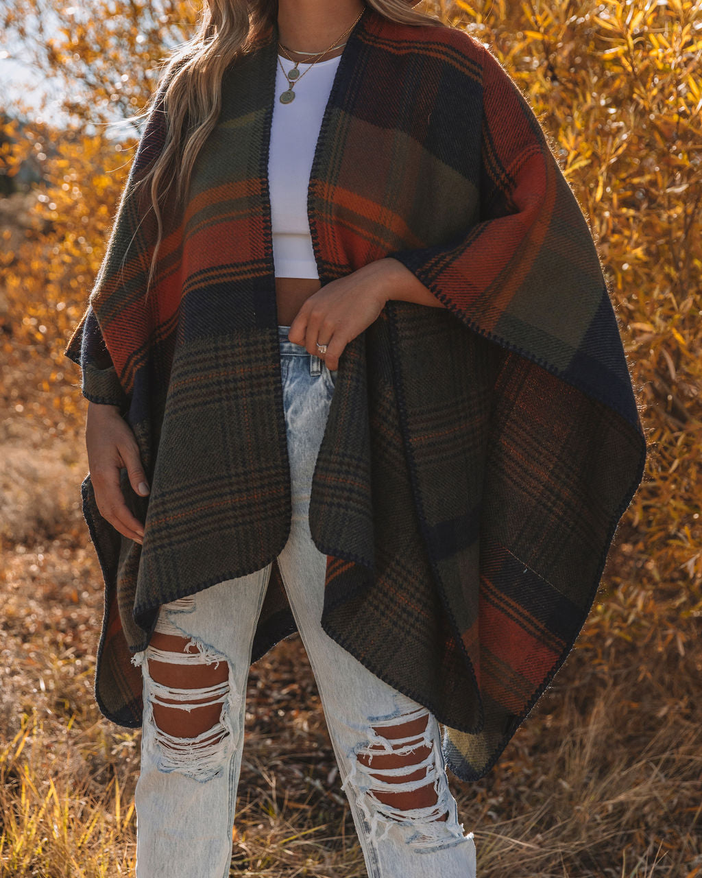 Treetops Reversible Plaid Ruana