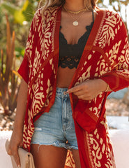 To Each Their Own Pom Duster Kimono - Rust